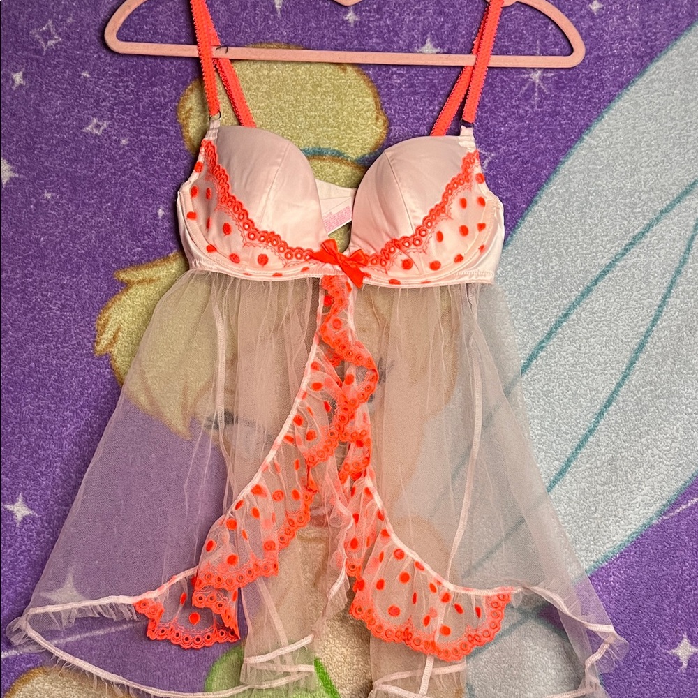Victoria's Secret Light Pink Babydoll Chemise with Coral Accents